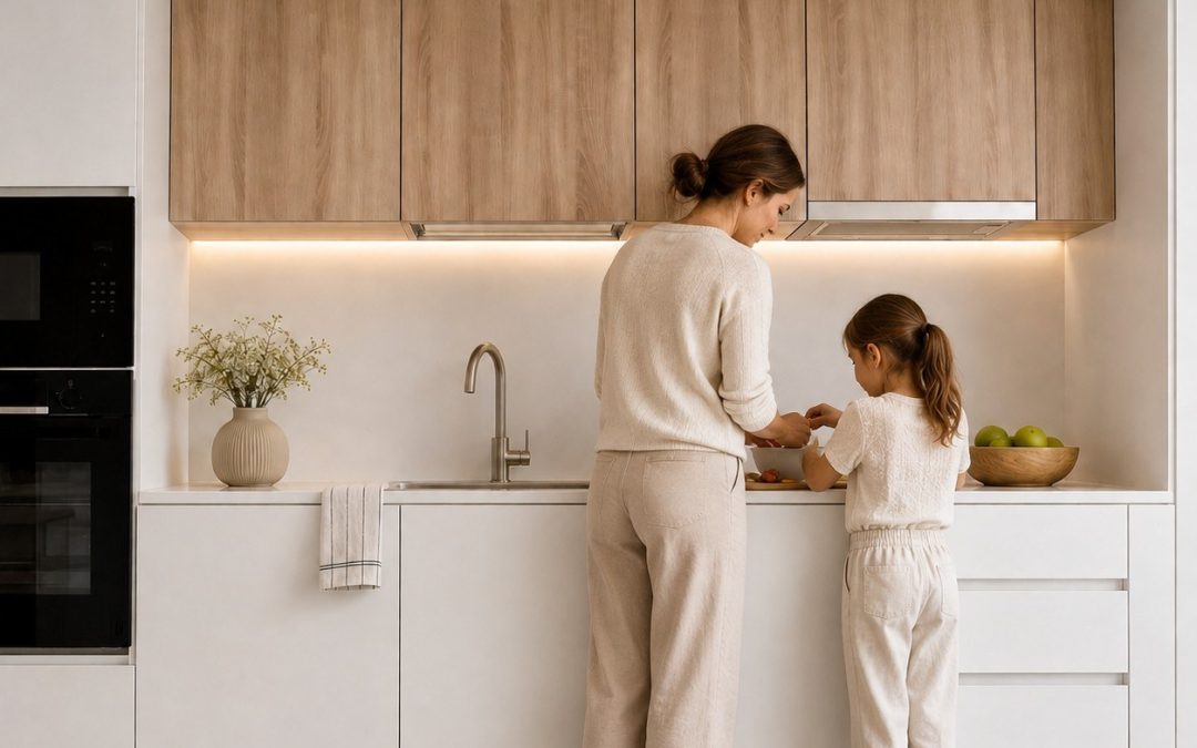 Bucătăria la comandă pentru o familie cu copii mici: siguranță și ordine